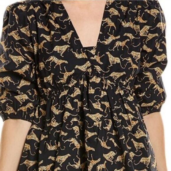 Leota Dress Womens XXL Plus Mini Poplin Cheetah Boho Animal Nature - Picture 4 of 6